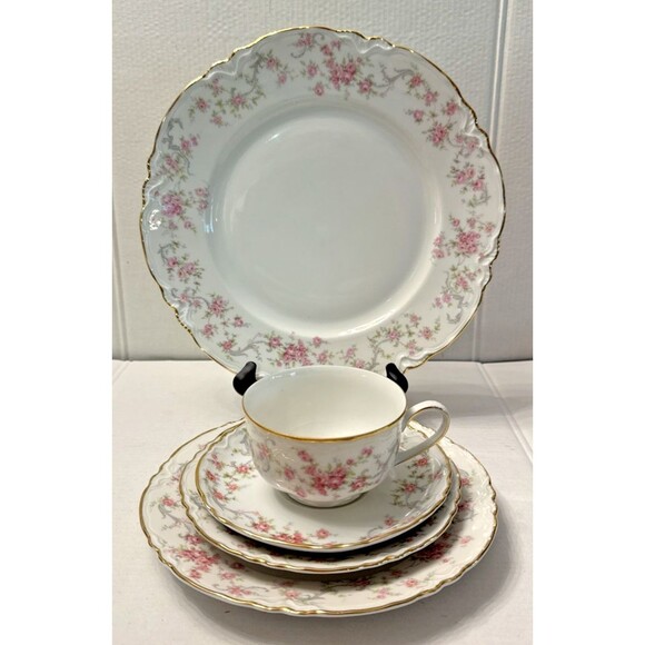 Hutschenreuther RICHELIEU Selb Pasco Pink Floral 5 Piece Place Setting Vintage - Picture 1 of 8